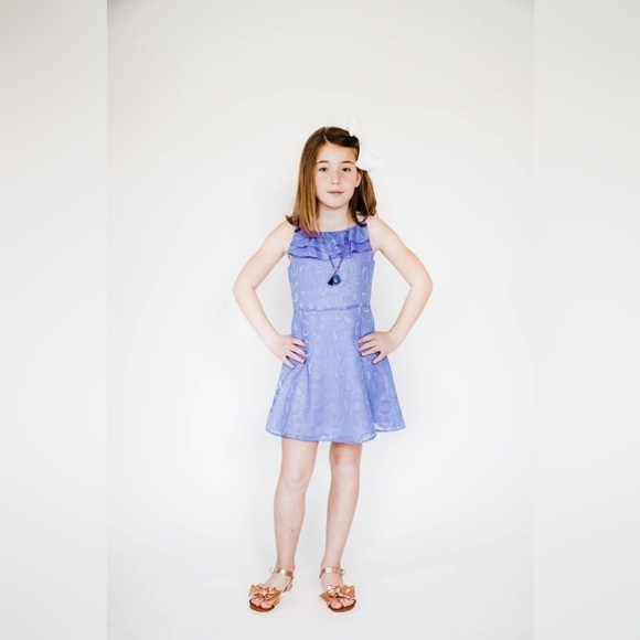 Florence Eiseman Periwinkle Purple Animal Print Appliqué Ruffle Chiffon Dress - Picture 3 of 15